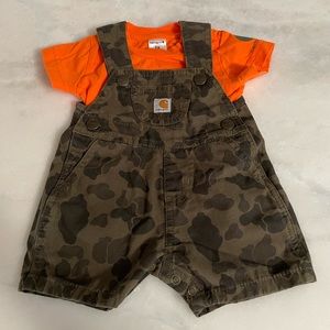 CARHARTT Camo Green | Orange Overalls Shirt Set